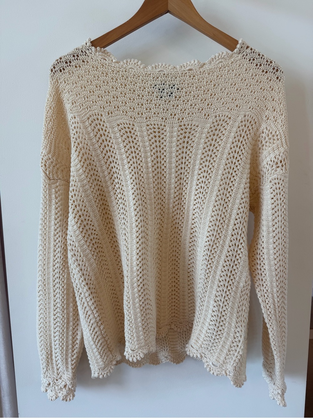 PAIGE Cream Crochet Open Knit 100% Cotton Sweater Size Small